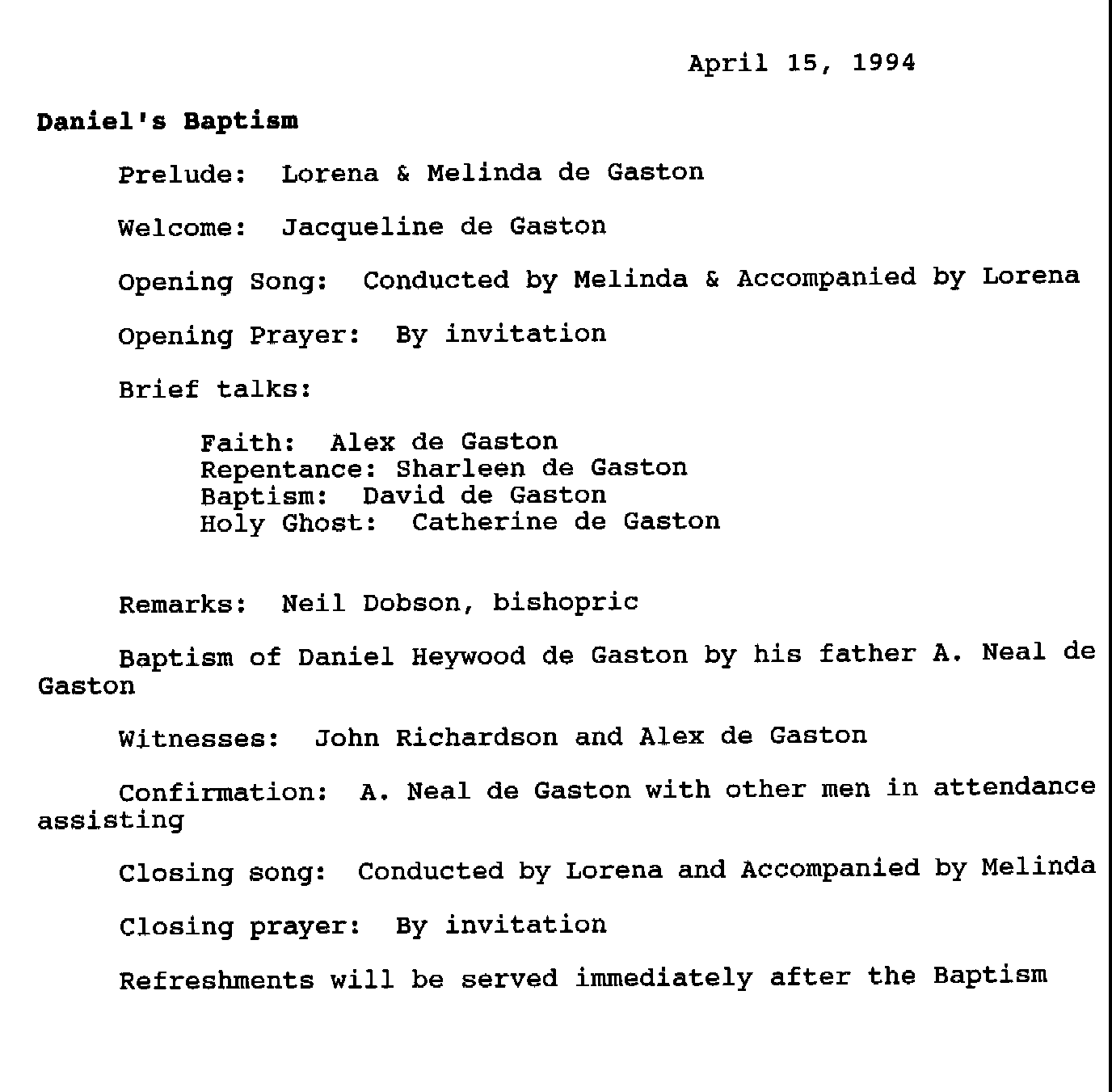 1994  4 15  Daniel's baptism program  001